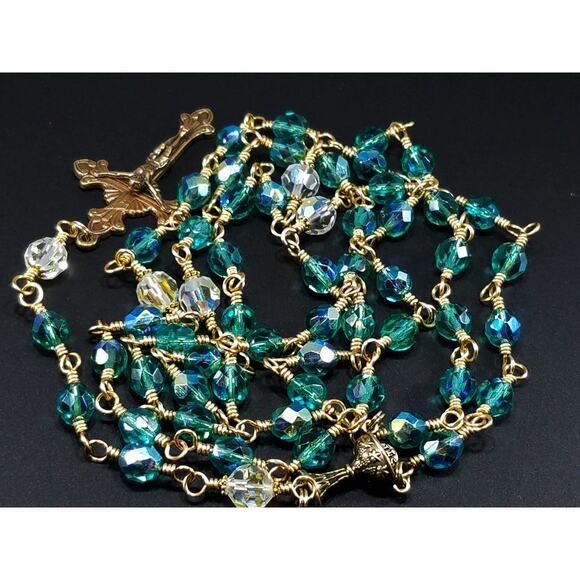 Handmade Five Decade Rosary, Unbreakable Rosary, Fire Polished Beads - Picture 8 of 10